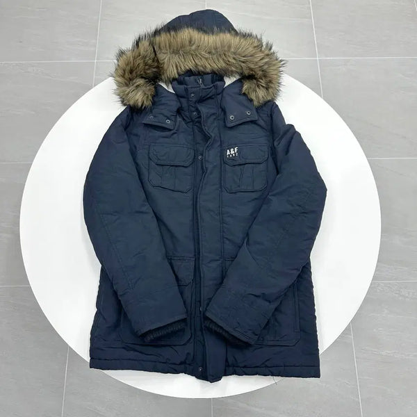 [BUNJANG] Abercrombie & Fitch Y2K Fur Hood Padded Jacket Navy L (100) / 아베크롬비 Y2K 퍼후드 패딩 L 100