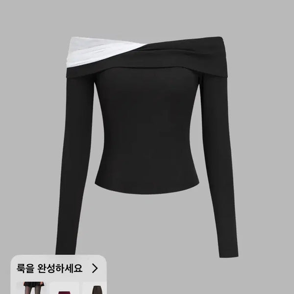 [BUNJANG] Mesh Patchy Off-Shoulder Solid Long Sleeve Top / MESH PATCHY OFF-SHOULDER SOLID LONG SLEEVE TOP