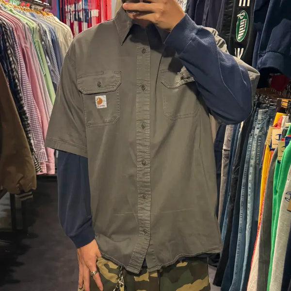 [BUNJANG] Carhartt Two-Pocket Short Sleeve Shirt Dark Grey / [IM] 칼하트 투포켓 반팔셔츠 다크 그레이