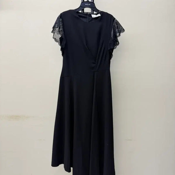 [BUNJANG] MOJO.S.PINE Black Asymmetrical Hem Lace Sleeve Midi Dress / 모조에스핀 밑단 언발란스 레이스소매 원피스
