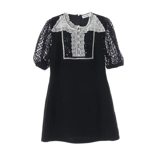 [BUNJANG] Self-Portrait 21SS Black Crepe Lace Sequin Puff Short Sleeve Mini Dress / 셀프포트레이트 21SS 블랙 크레페 미니 드레스 레이스 시퀸 퍼프 반팔 원피스