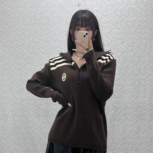 [BUNJANG] Bad Boy Retro 90's Choco Brown Half-Zip Hoodie Knit 95 / 배드보이 레트로 90's 초코브라운 반집업 후드 니트 95 C13456