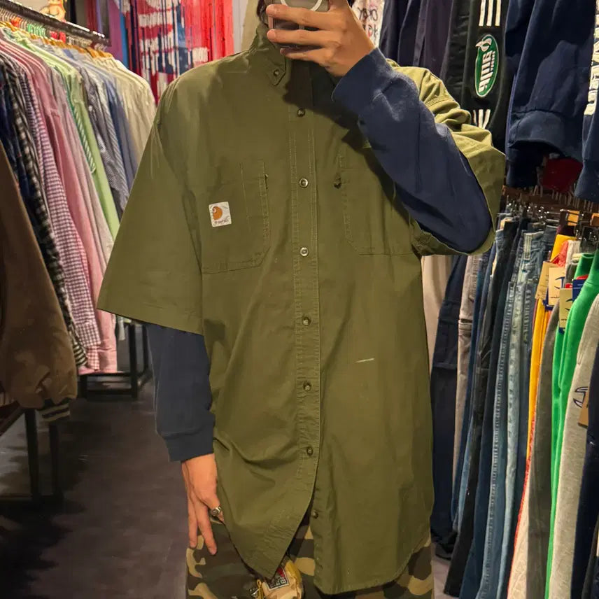 [BUNJANG] Carhartt Two Pocket Short Sleeve Shirt Khaki / [IM] 칼하트 투포켓 반팔셔츠 카키