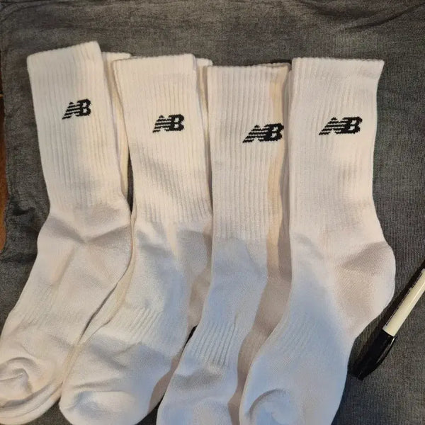 [BUNJANG] New Balance Sports Crew Socks (4 Pairs) - White / 뉴발란스 스포츠 장목 양말  화이트 4켤레