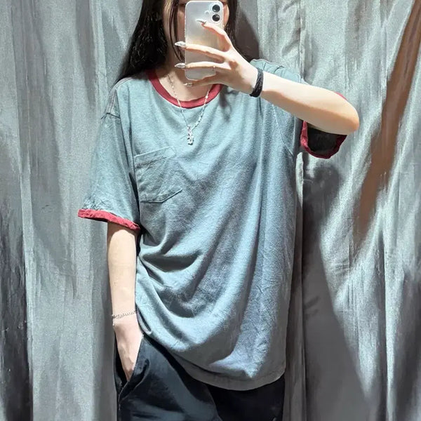 [BUNJANG] GAP OG Pocket Ringer T-Shirt Grey Red Size M / M GAP OG 포켓 그레이 레드 링거티