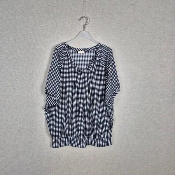 [BUNJANG] Plus Size Batwing Fit Black Plaid Check Blouse / (#99추천)빅사이즈 가오리핏 블랙 격자 체크 블라우스