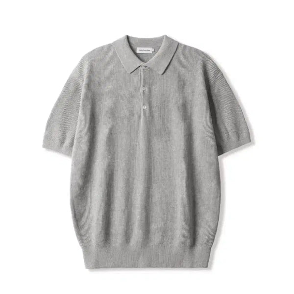 [BUNJANG] Steady Everywear Light Rib Collar Short Sleeve Knit White Melange / (3) 스테디에브리웨어 라이트 립 칼라 반팔 니트 (화이트 멜란지)