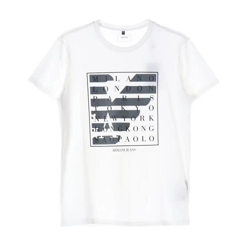 [BUNJANG] Giorgio Armani Jeans Lettering Logo Graphic Print Cotton T-Shirt White / (새상품) 아르마니 진스 레터링 로고 그래픽 프린트 면 반팔 티셔츠 화이트