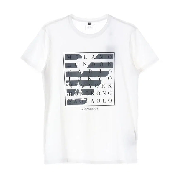 [BUNJANG] Giorgio Armani Jeans Lettering Logo Graphic Print Cotton T-Shirt White / (새상품) 아르마니 진스 레터링 로고 그래픽 프린트 면 반팔 티셔츠 화이트