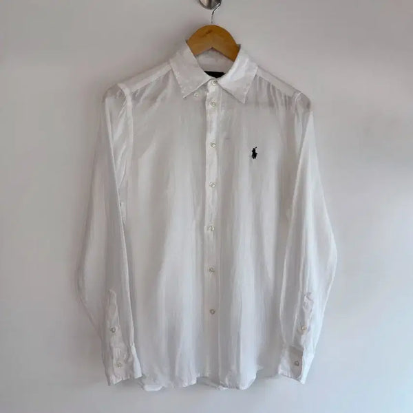 [BUNJANG] Polo Ralph Lauren New QR Label White Linen Shirt / 폴로 랄프로렌 신형 QR라벨 화이트 린넨 셔츠