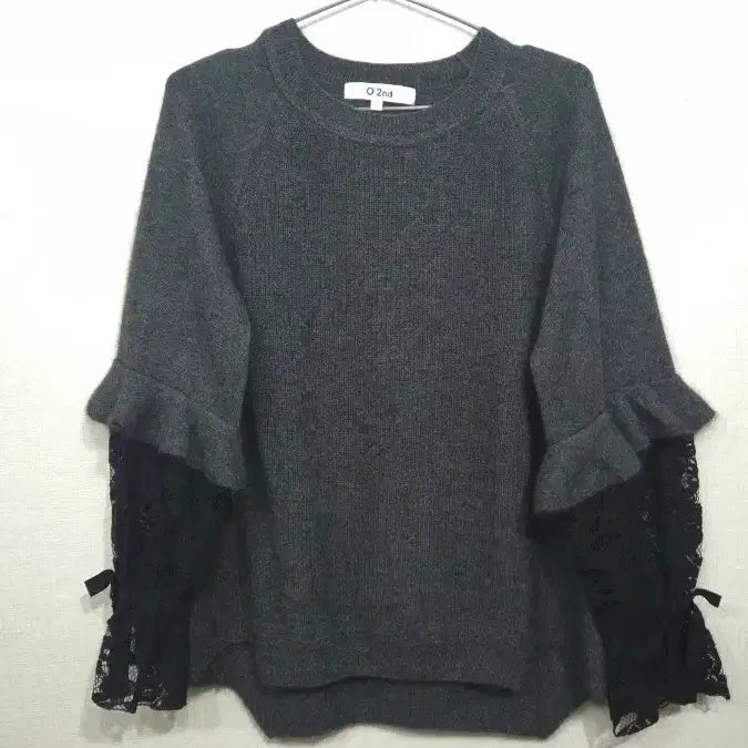 [BUNJANG] O'2nd Gray Lace Sleeve Knit / O'2nd 니트 그레이 레이스 소매