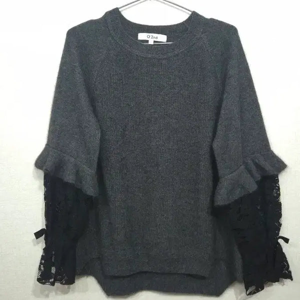 [BUNJANG] O'2nd Gray Lace Sleeve Knit / O'2nd 니트 그레이 레이스 소매