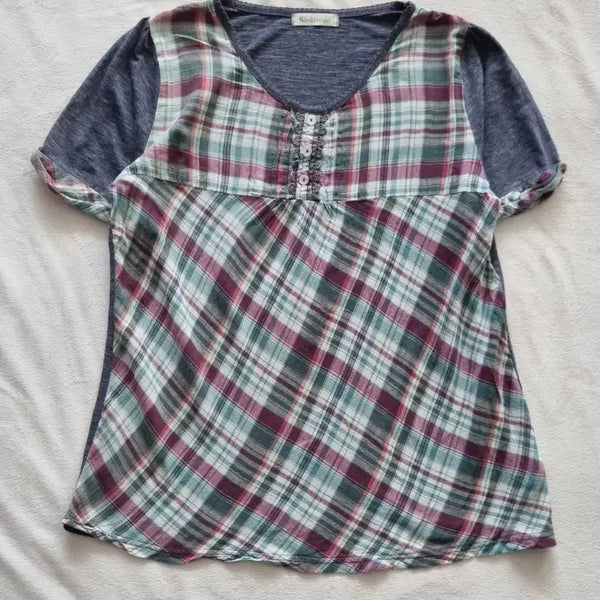 [BUNJANG] Vintage Mori Girl Check T-Shirt / 빈티지 모리걸 하구미 체크 티셔츠