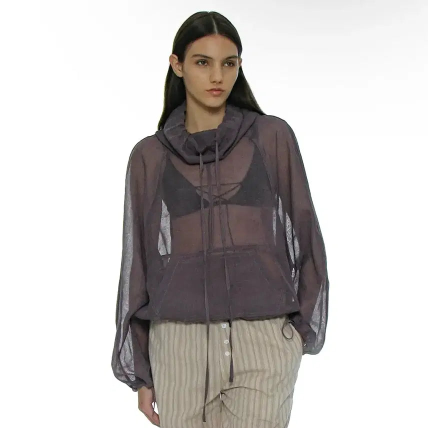 [BUNJANG] Partimento Women's Sheer Anorak Crewneck Deep Purple / 파르티멘토 우먼 시어 아노락 크루넥 딥퍼플
