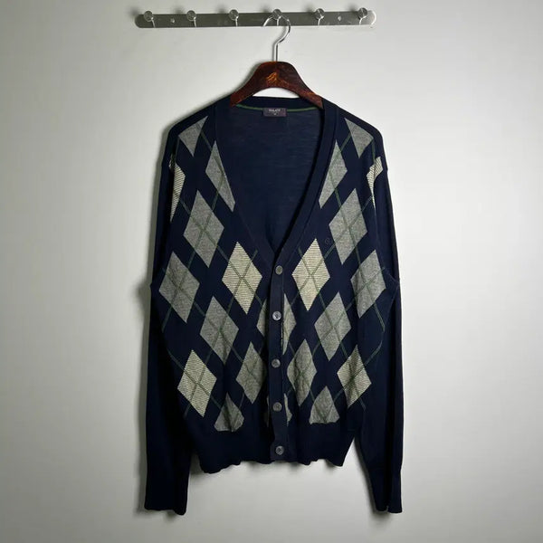 [BUNJANG] GALAXY Argyle Pattern V-Neck Cardigan Navy 105 / GALAXY 갤럭시 네이비 아가일 패턴 브이넥 가디건 105
