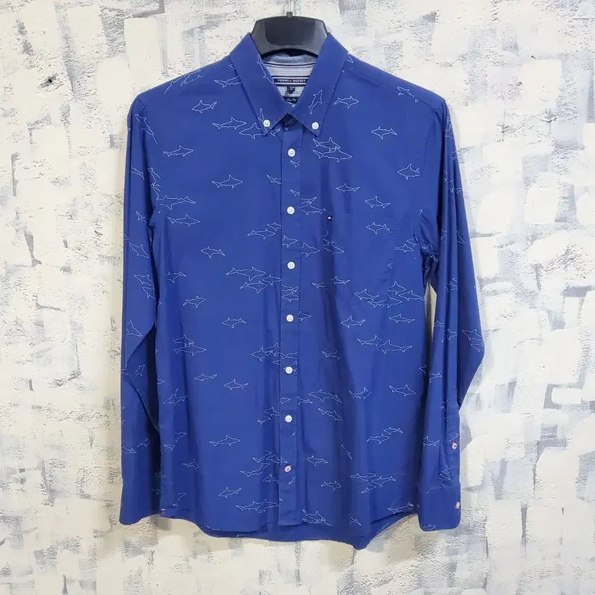[BUNJANG] Tommy Hilfiger Shark Pattern Slim Fit Long Sleeve Shirt M / 타미힐피거 상어패턴 슬림핏 긴팔 셔츠 M