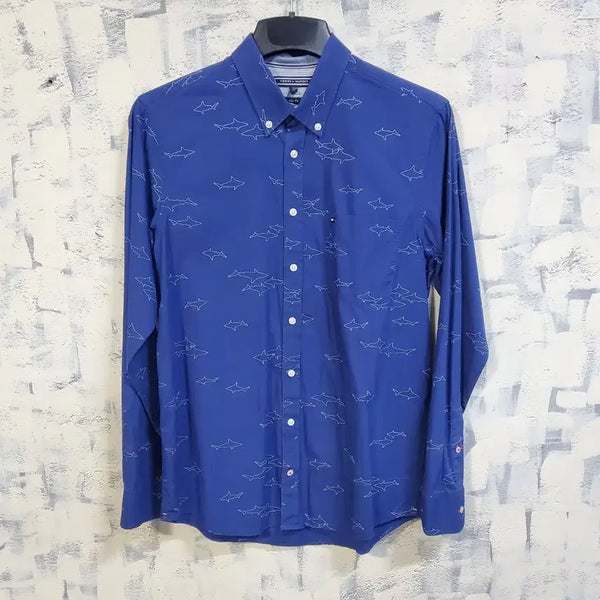 [BUNJANG] Tommy Hilfiger Shark Pattern Slim Fit Long Sleeve Shirt M / 타미힐피거 상어패턴 슬림핏 긴팔 셔츠 M