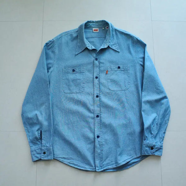 [BUNJANG] Levi's Vintage Clothing (LVC) Orange Tab Made in USA Chambray Work Shirt / LVC 리바이스 오렌지탭 MADE IN USA 샴브레이 워크셔츠 L