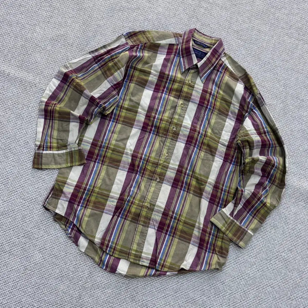 [BUNJANG] Columbia Blue Men's Long Sleeve Check Pattern Shirt / 실측확인 컬럼비아블루 남성 체크패턴 긴팔 셔츠 0727E