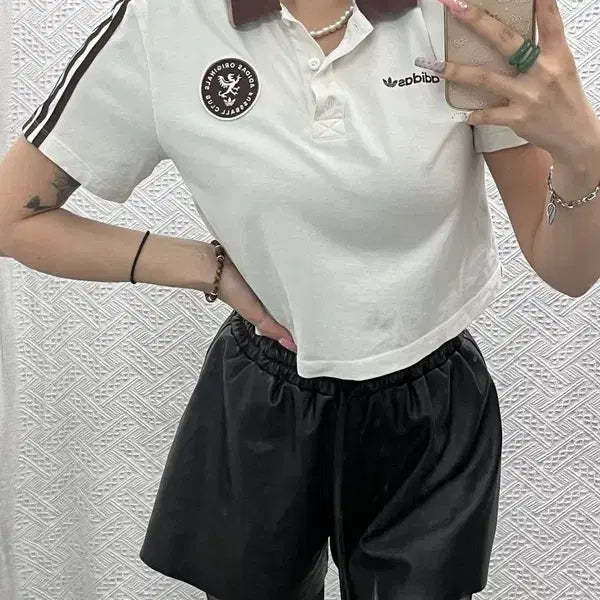 [BUNJANG] Adidas Casual Brownie Cropped Polo T-Shirt XS / 아디다스 캐주얼 키치 초코브라우니 크롭 반팔 카라티 XS C13467