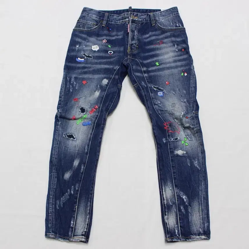 [BUNJANG] DSQUARED2 Men's Navy Vintage Painted Jeans / 디스퀘어드 남성 32 33인치 페인팅 빈티지 청바지/L03