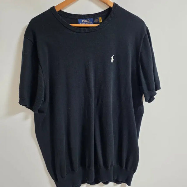 [BUNJANG] Polo Ralph Lauren Men's Cotton Knit Black White Pony T-shirt / [L] 폴로 랄프로렌 남성 코튼 반팔 니트 블랙 (화이트 포니)