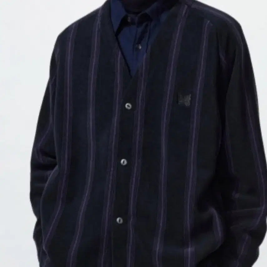 [BUNJANG] Uniqlo x Needles Collaboration Cardigan Navy Stripe Butterfly Embroidery / 유니클로 니들스 가디건
