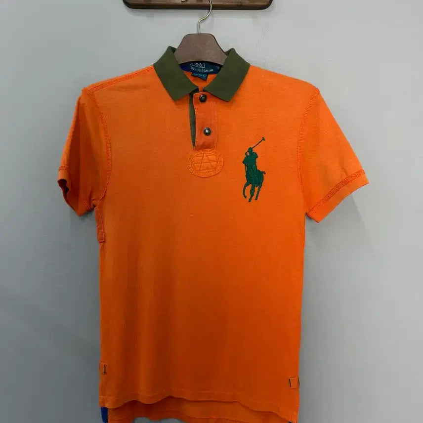 [BUNJANG] Polo Ralph Lauren Big Pony Color Block Orange Collar Short Sleeve T-Shirt / 폴로 랄프로렌 빅포니 배색 오렌지 카라 반팔 H3230