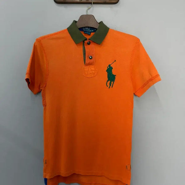 [BUNJANG] Polo Ralph Lauren Big Pony Color Block Orange Collar Short Sleeve T-Shirt / 폴로 랄프로렌 빅포니 배색 오렌지 카라 반팔 H3230