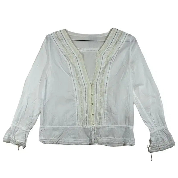 [BUNJANG] MAI Embroidered Cotton Blouse / MAI 화이트 자수 코튼 블라우스 셔링 소매 보헤미안 내추럴 로맨틱 상의 [M] 코튼 100%