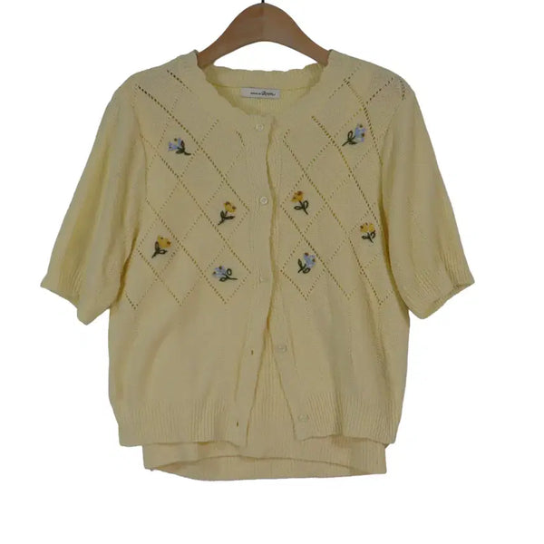 [BUNJANG] Maison de ROEM Flower Embroidery Knit Ensemble Set / Maison de ROEM 로엠 플라워 자수 니트 앙상블 M 반팔 가디건 세트