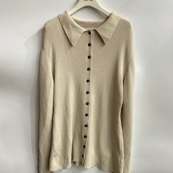 [BUNJANG] H&M Beige Ribbed Collar Knit Cardigan / [L] H&M 베이지 립 골지 카라 니트 가디건 2.0