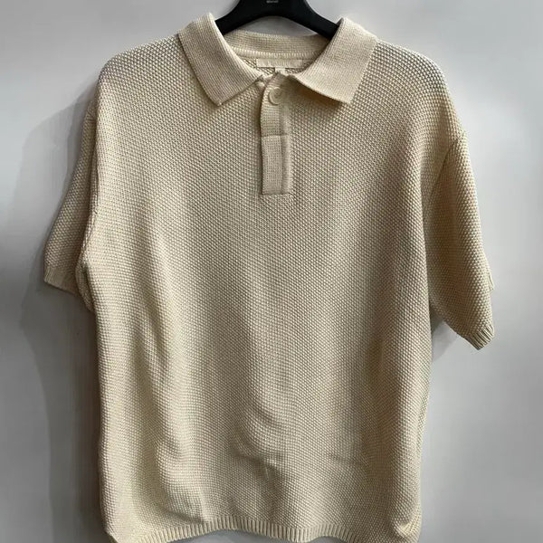 [BUNJANG] KIMUAR Ivory Waffle Knit Polo Shirt 2.0 (2XL) / [2XL] 키뮤어 아이보리 와플 조직 니트 카라티 2.0
