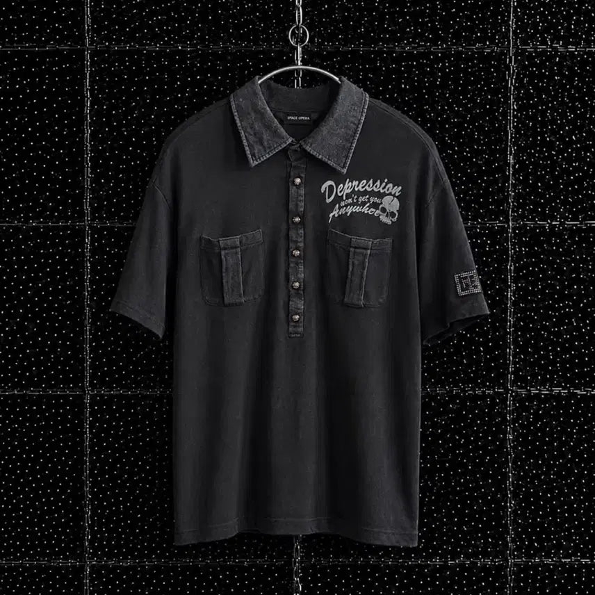 [BUNJANG] Space Opera Skull Denim Collar T-shirt / Space Opera 스컬 데님 카라 티셔츠