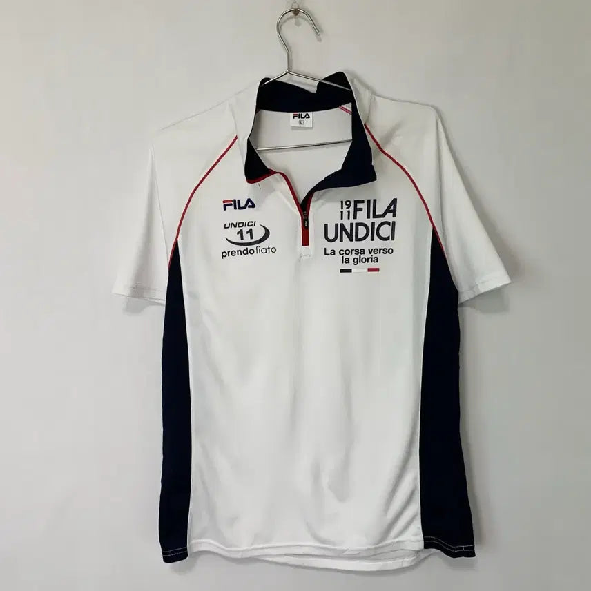 [BUNJANG] FILA Uniform Undici Half-Zip Functional T-Shirt (L) / FILA 휠라 기능성 반팔티 유니폼 UNDICI 반집업 티셔츠 L