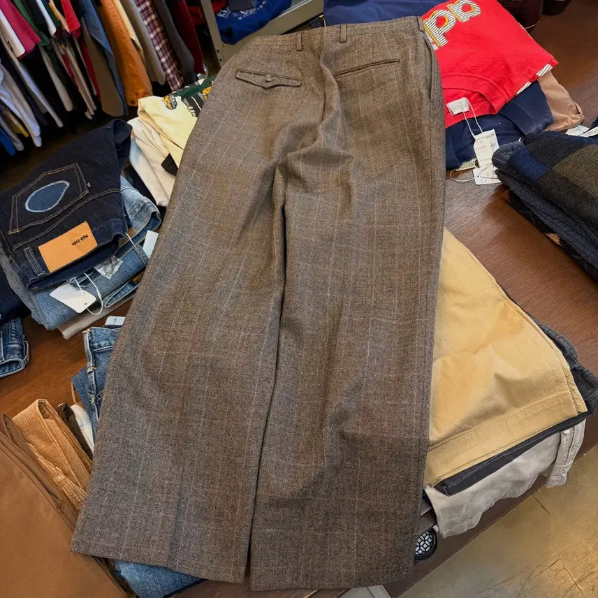 [BUNJANG] 1960s-1970s American Vintage Windowpane Check Wide-Fit Trousers / 60 ~ 70S 아메리칸 빈티지 윈도우페인 체크 트라우저