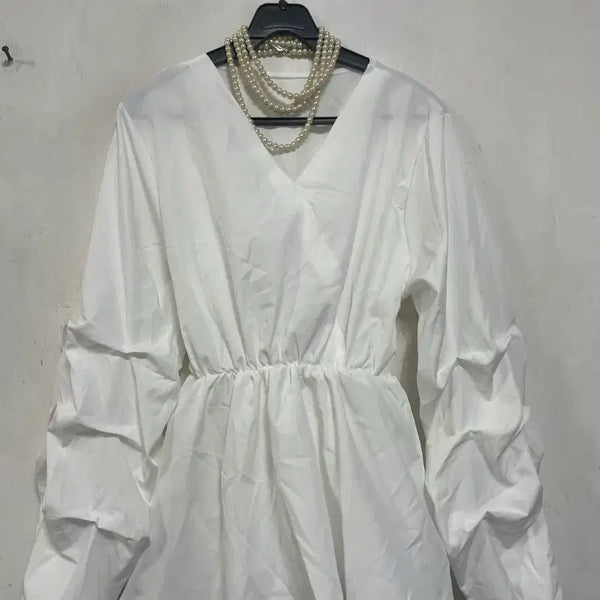 [BUNJANG] N6850 Shirring Wrap Style Blouse Flare / 특가새)N6850 셔링 랩스타일 블라우스.플레어