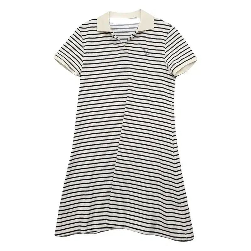 [BUNJANG] Guess Striped Cream Logo Short Sleeve Polo Dress XS / 게스 스트라이프 크림 로고 반팔 카라 원피스 XS