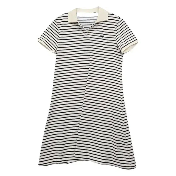 [BUNJANG] Guess Striped Cream Logo Short Sleeve Polo Dress XS / 게스 스트라이프 크림 로고 반팔 카라 원피스 XS