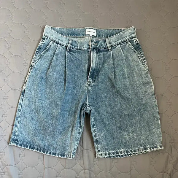 [BUNJANG] Espionage Double Pleats Denim Shorts Light Indigo / 에스파오나지 더블 플리츠 데님 쇼츠 라이트 인디고