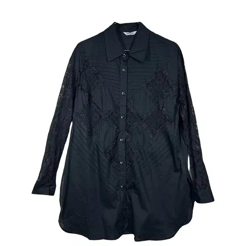 [BUNJANG] Black Lace Patch Shirt, Dark Romantic, European Vintage, Gothic Look, Cotton Blend / 블랙 레이스 패치 셔츠 다크로맨틱 유럽빈티지 고딕룩 [F] 코튼 100% 혼방