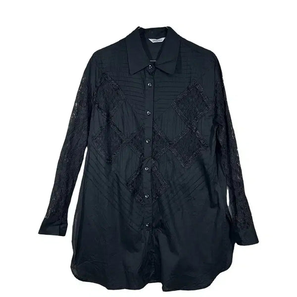 [BUNJANG] Black Lace Patch Shirt, Dark Romantic, European Vintage, Gothic Look, Cotton Blend / 블랙 레이스 패치 셔츠 다크로맨틱 유럽빈티지 고딕룩 [F] 코튼 100% 혼방