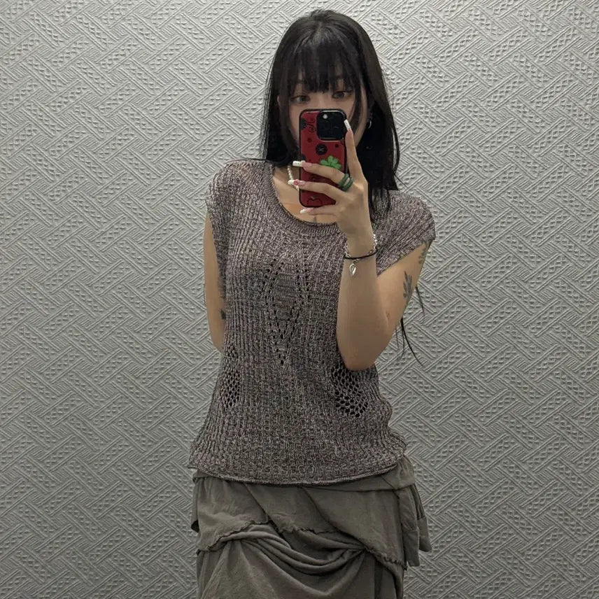 [BUNJANG] Vintage Japan Grunge Mood Punching Ethnic Summer Net Tank Top / 빈티지 재팬 그런지무드 펀칭 에스닉 여름 그물 나시 K0496