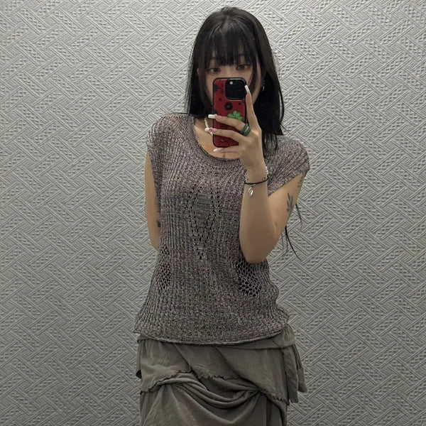 [BUNJANG] Vintage Japan Grunge Mood Punching Ethnic Summer Net Tank Top / 빈티지 재팬 그런지무드 펀칭 에스닉 여름 그물 나시 K0496