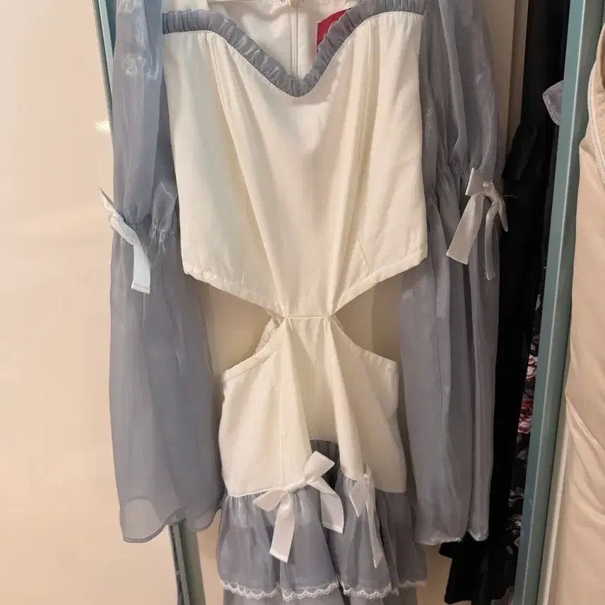 [BUNJANG] Jamie & Bell Ribbon Sheer Organza Dress / (택0) 일본_제이미 허리 트임 오간자 시스루 리본 원피스