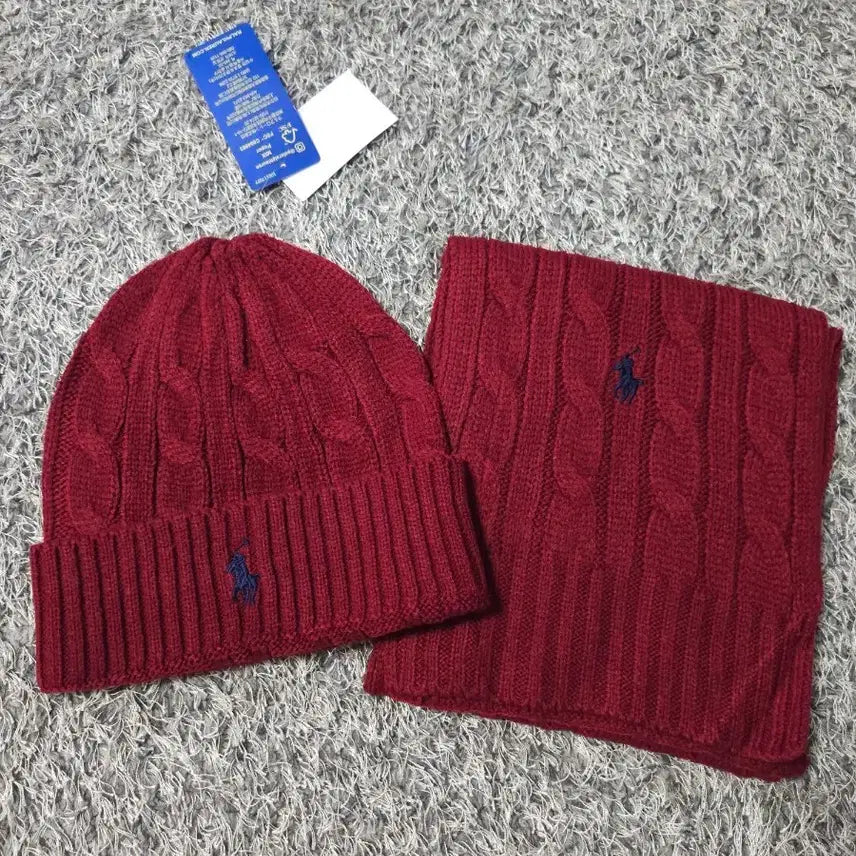 [BUNJANG] Polo Ralph Lauren Cable Knit Beanie & Scarf Set / 폴로 랄프로렌 니트 비니&머플러세트