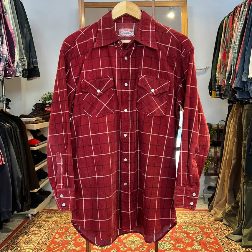 [BUNJANG] BULC MOUNTAIN Red Corduroy Western Checkered Shirt (Size M) / [M] BULC MOUNTAIN 레드 코듀로이 웨스턴 체크셔츠