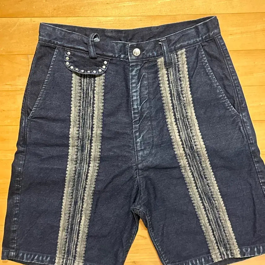 [BUNJANG] Kapital 12oz Yagasuri Jacquard Denim Shorts Indigo / 캐피탈 12온즈 야가수리 자카드 데님 쇼츠 인디고