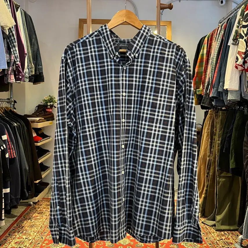 [BUNJANG] Eddie Bauer Navy One-Pocket Checkered Shirt XL / [XL] EDDIE BAUER 네이비 원포켓 체크셔츠