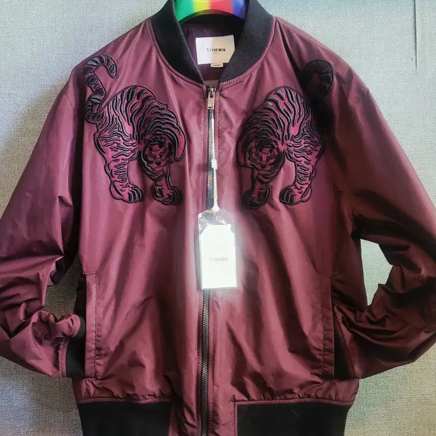 [BUNJANG] TI For Men Tiger Embroidered Ribbed Jacket / [미사용 택달린 새상품-동영상 첨부] 티아이포맨  호랑이 자수 레드와인 시보리자켓
